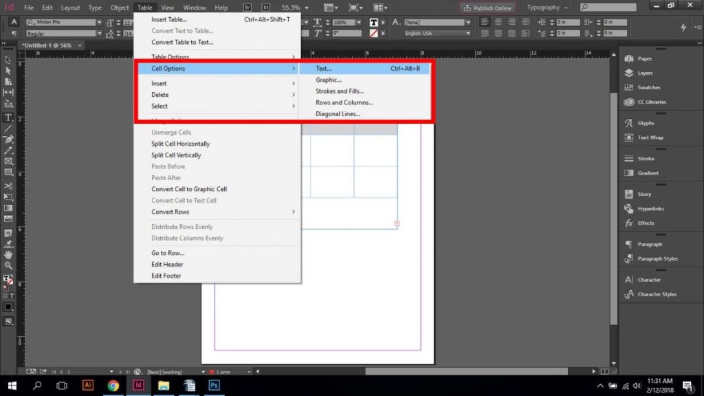 How to Use Table Options and Cell Options in InDesign CC?